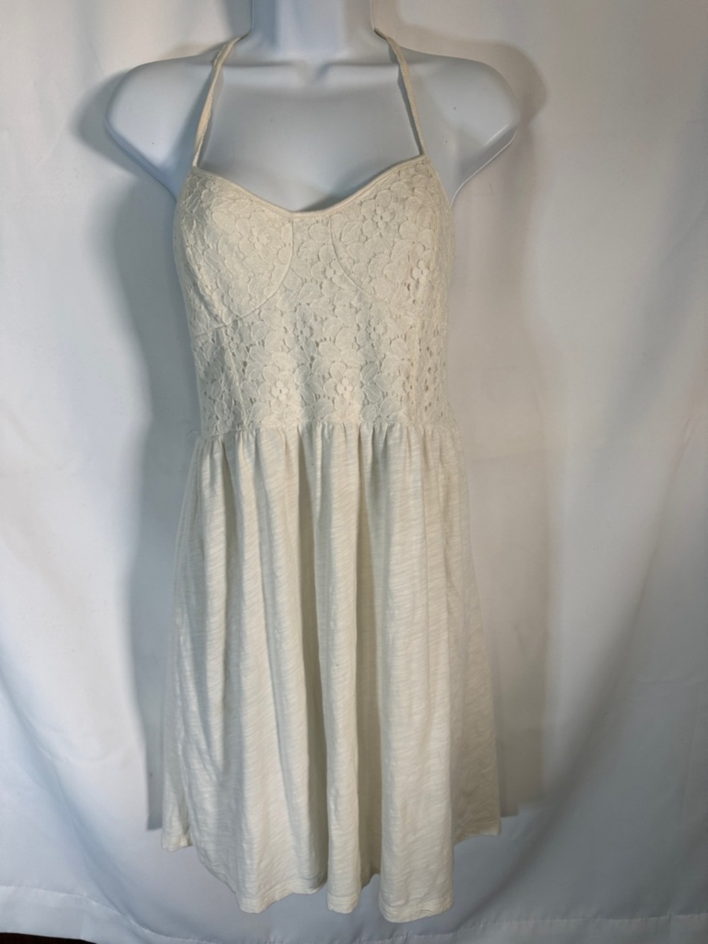 American Eagle Outfitters Cream Lace Halter Mini Dress